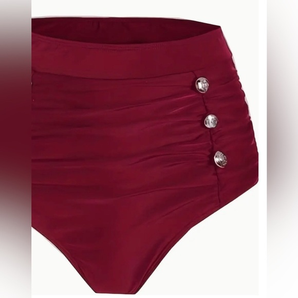 Retro Pin Up Girl Burgundy Stripe Push Up High Waisted Bikini Set XXL - Picture 3 of 10